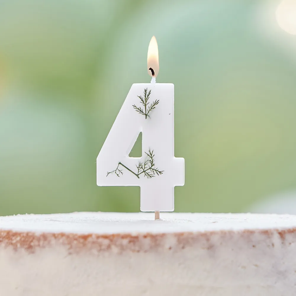 Gingerray Candela per torta Leaf Foliage Numero 4 Candela di compleanno