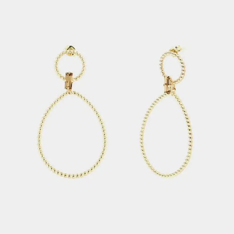 Orecchini Argento 925 con doppi cerchi puntellati e cristallo champagne centrale