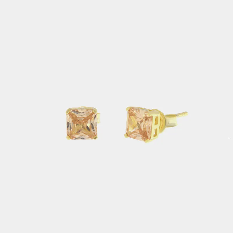 Orecchini Argento 925 con punto luce forma quadrata champagne