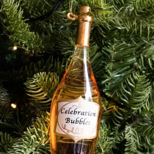 Ornamento vetro con bottiglia di champagne
