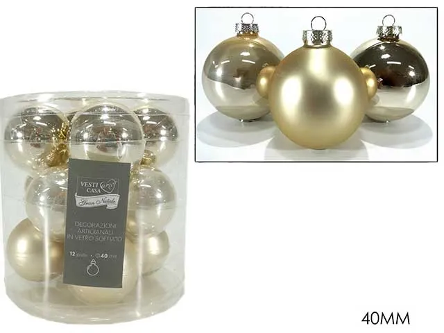Palline natalizie champagne vetro diametro 4cm - 12 pezzi