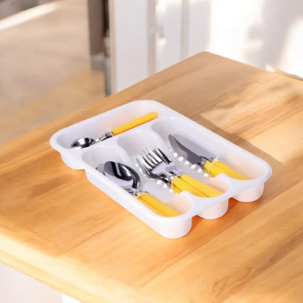 Set 24 Posate Acciaio e Plastica "Betty" con Portaposate – 3 Colori Assortiti