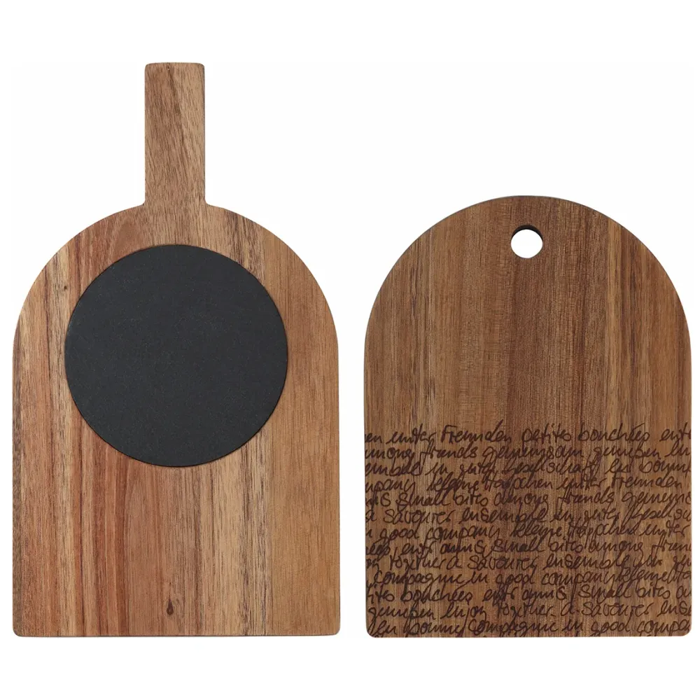 set di 2 taglieri legno di acacia e ardesia