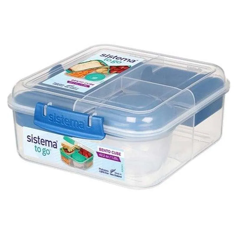 Sistema Bento Lunch Box - Suddiviso compartimenti con tazze - 1,25L - Trasparente/Blu Oceano