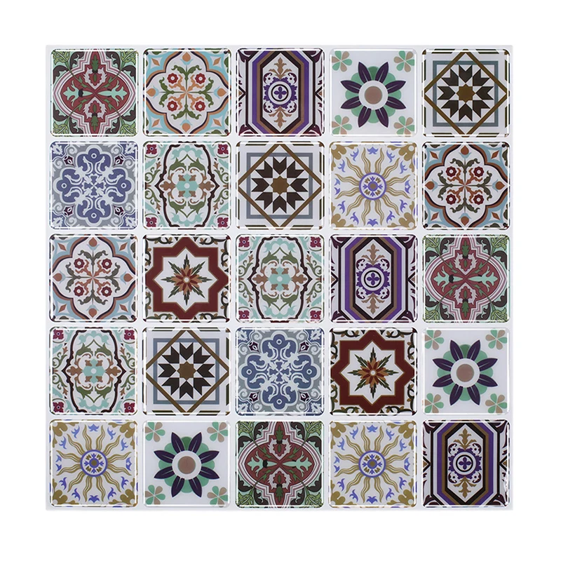Set di pannelli per carta da parati con piastrelle fiori viola, stacca e incolla l'arte della parete per la cucina, 12' x 12"