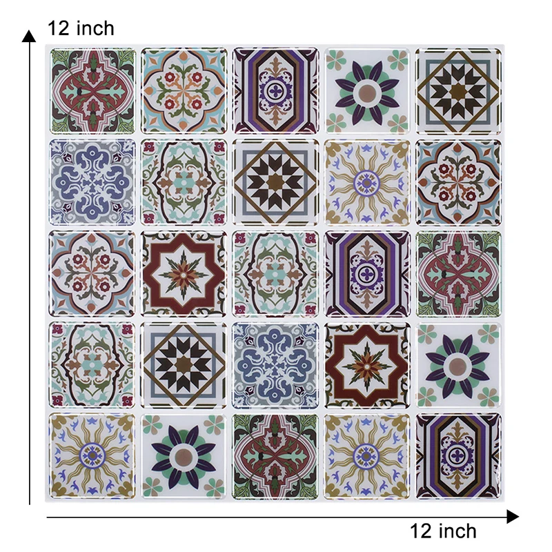 Set di pannelli per carta da parati con piastrelle fiori viola, stacca e incolla l'arte della parete per la cucina, 12' x 12"