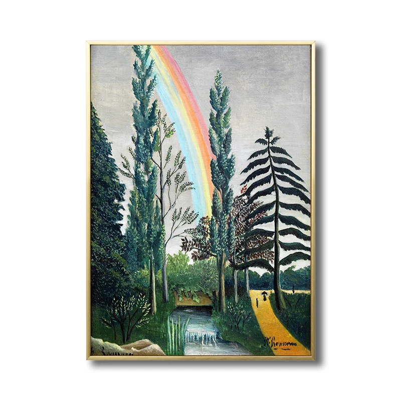 Stampa su tela Campagna con arcobaleno e cipresso, decorazione da parete per soggiorno verde