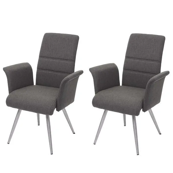 Mendler set di 2 sedie da pranzo HWC-G55 sedia da cucina con braccioli tessuto/tessuto acciaio inossidabile spazzolato gri...