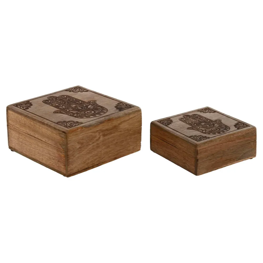 Scatola-Portagioie Home ESPRIT Naturale Legno di mango 18 x 18 x 9 cm (2 Pezzi)