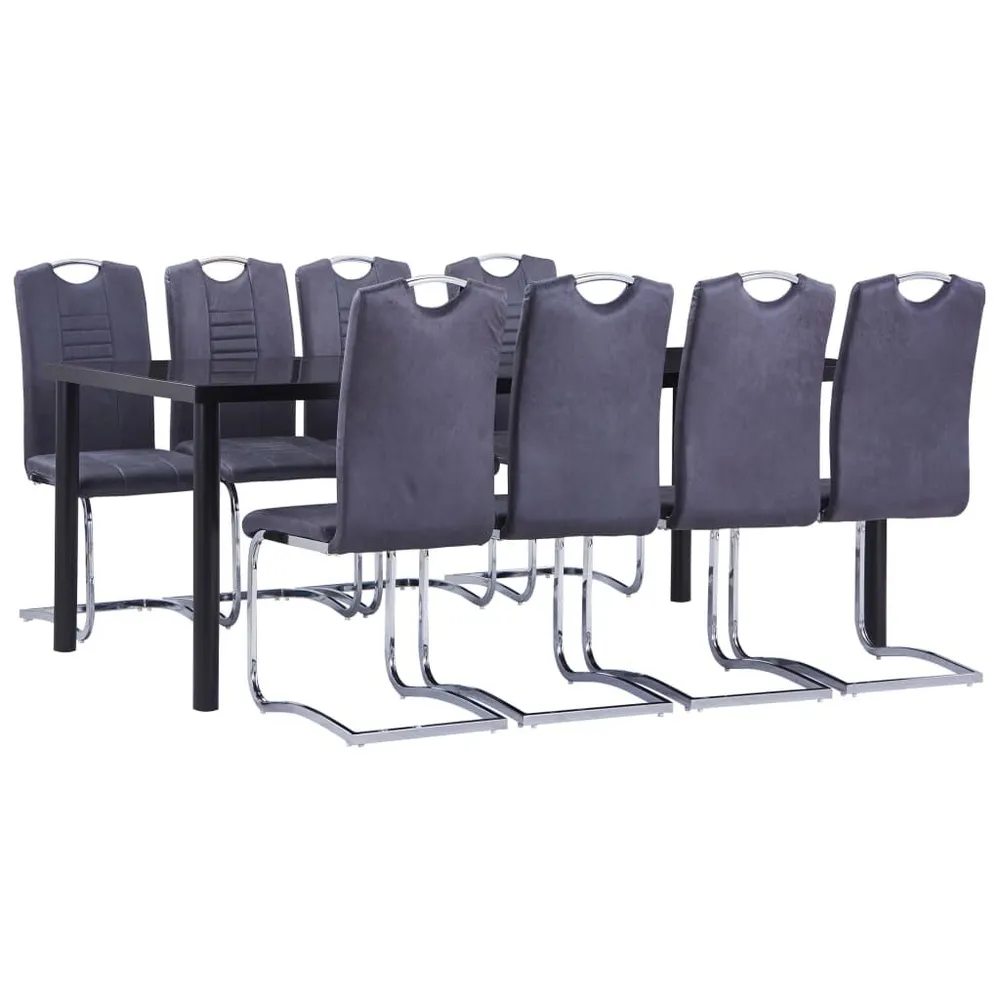 Set Sala da Pranzo 9 pz Similpelle Scamosciata Grigio