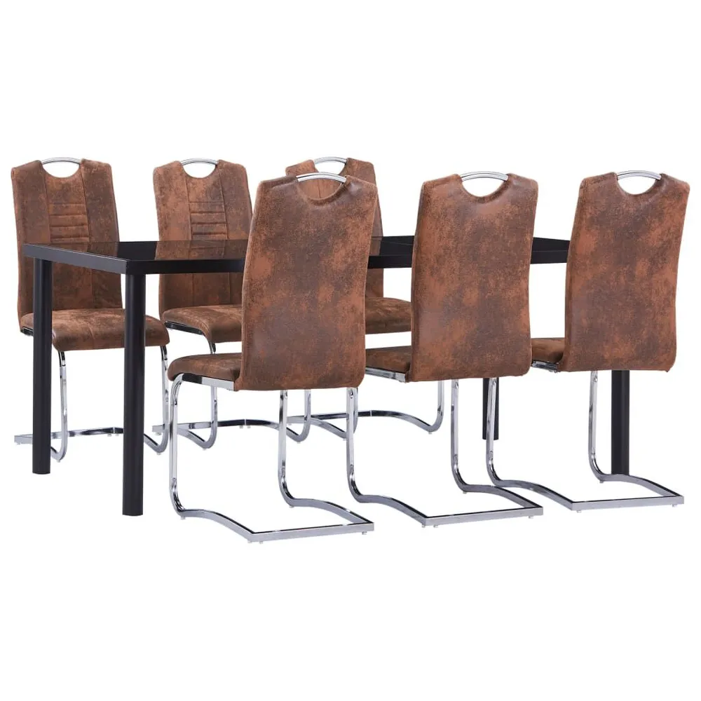 Set Sala da Pranzo 7 pz Similpelle Scamosciata Marrone