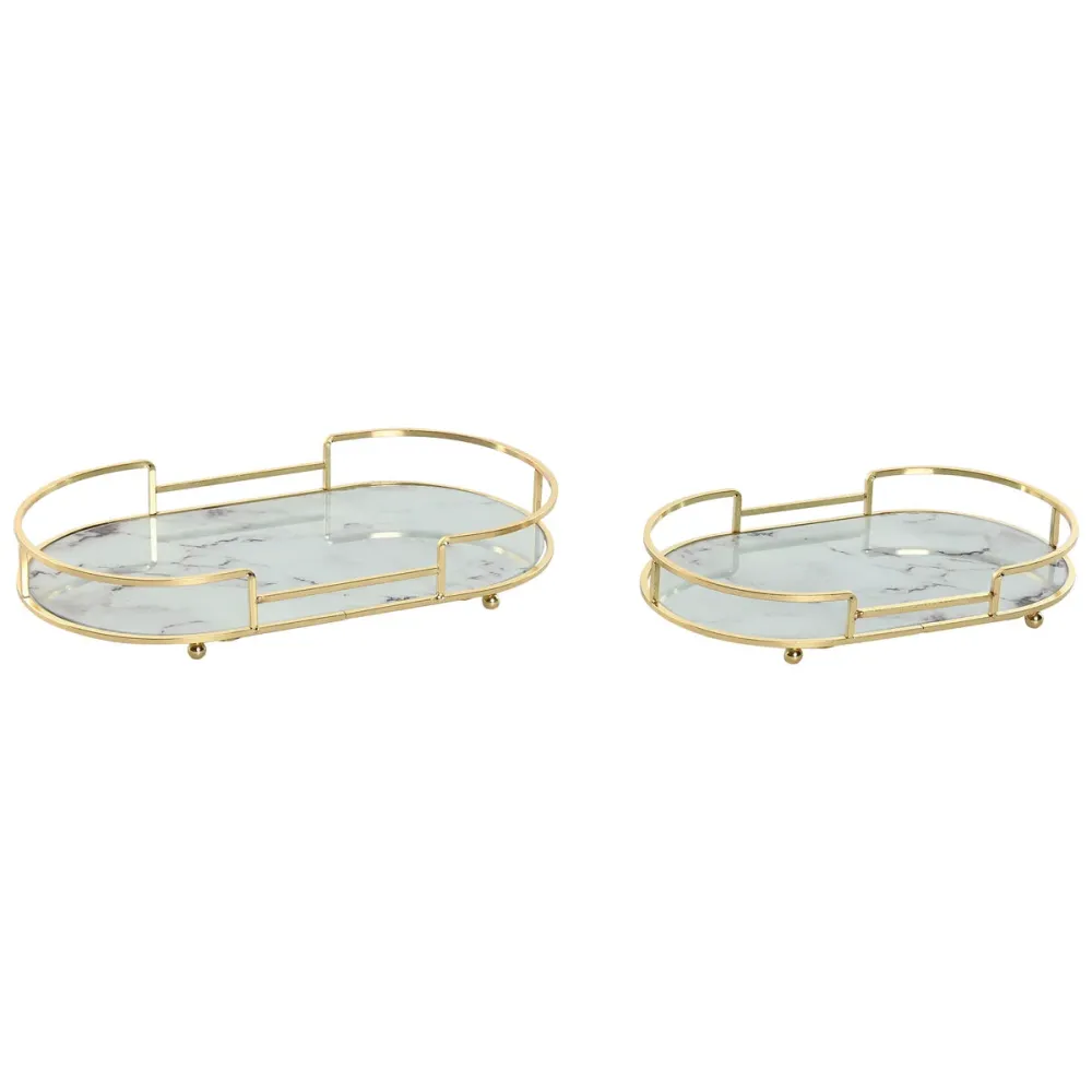 Set di Vassoi Home ESPRIT Bianco Dorato Innovativo 31 x 17 x 5 cm (2 Unità)