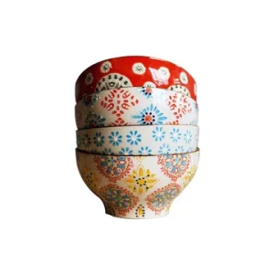 4 Ciotole ceramica boema Chehoma - Grandi ciotole decorate