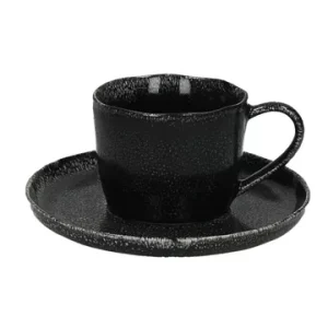 Porcelino tazza e piattino gres nero D16 Pomax - 16cm