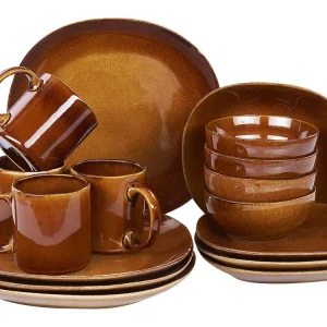 Set di 16 stoviglie TURMERIC Gres porcellanato Marrone dorato