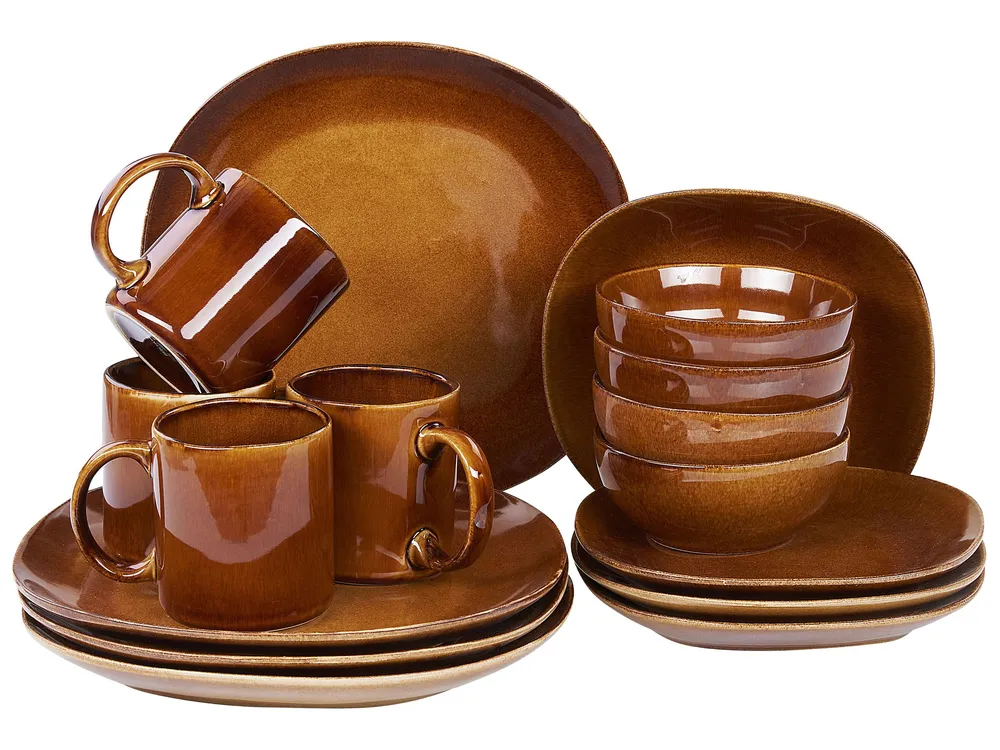 Set di 16 stoviglie TURMERIC Gres porcellanato Marrone dorato