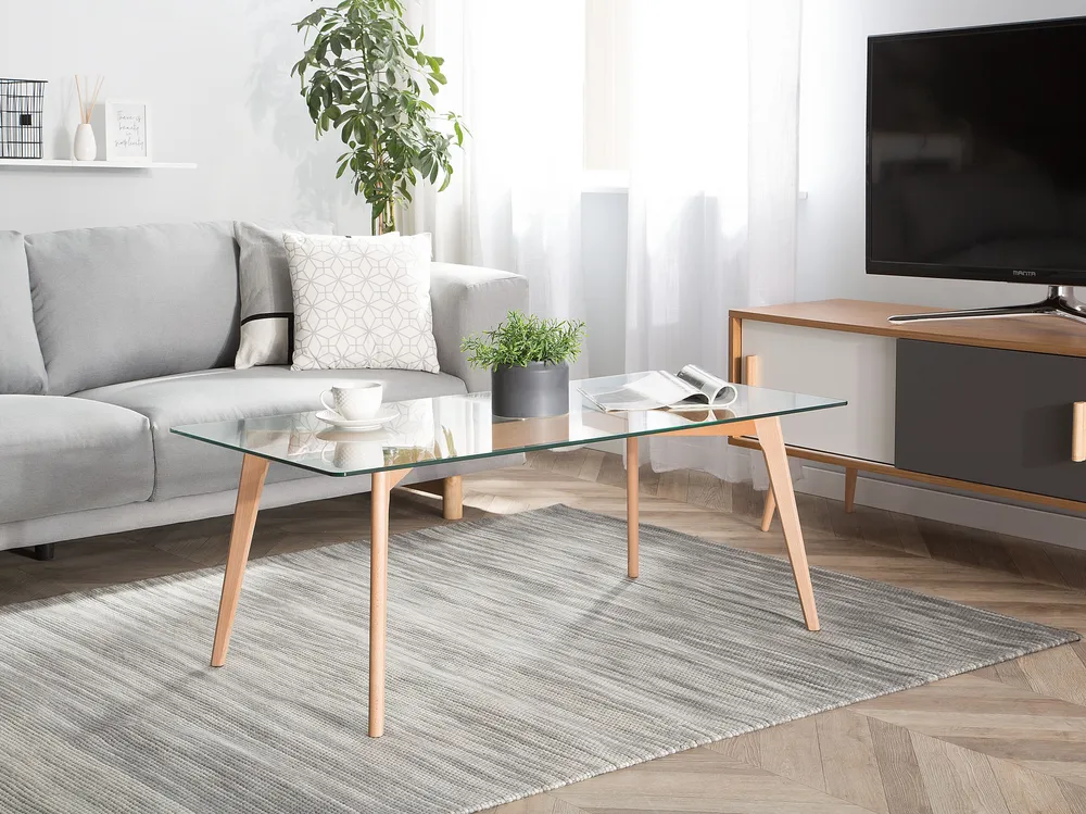 Tavolino basso da caffè legno e vetro trasparente 120 x 60 cm HUDSON