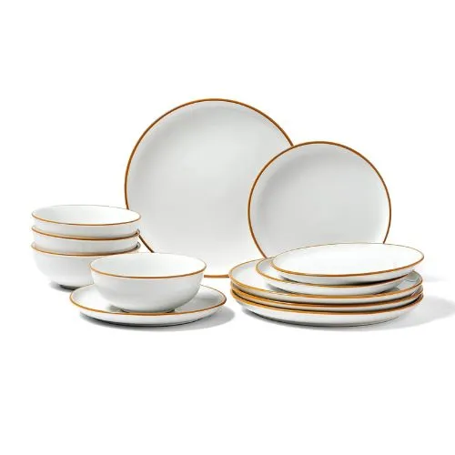 White Dinnerware Set ceramica Plates and Bowls Sets HLSS-01 (Pack 12)