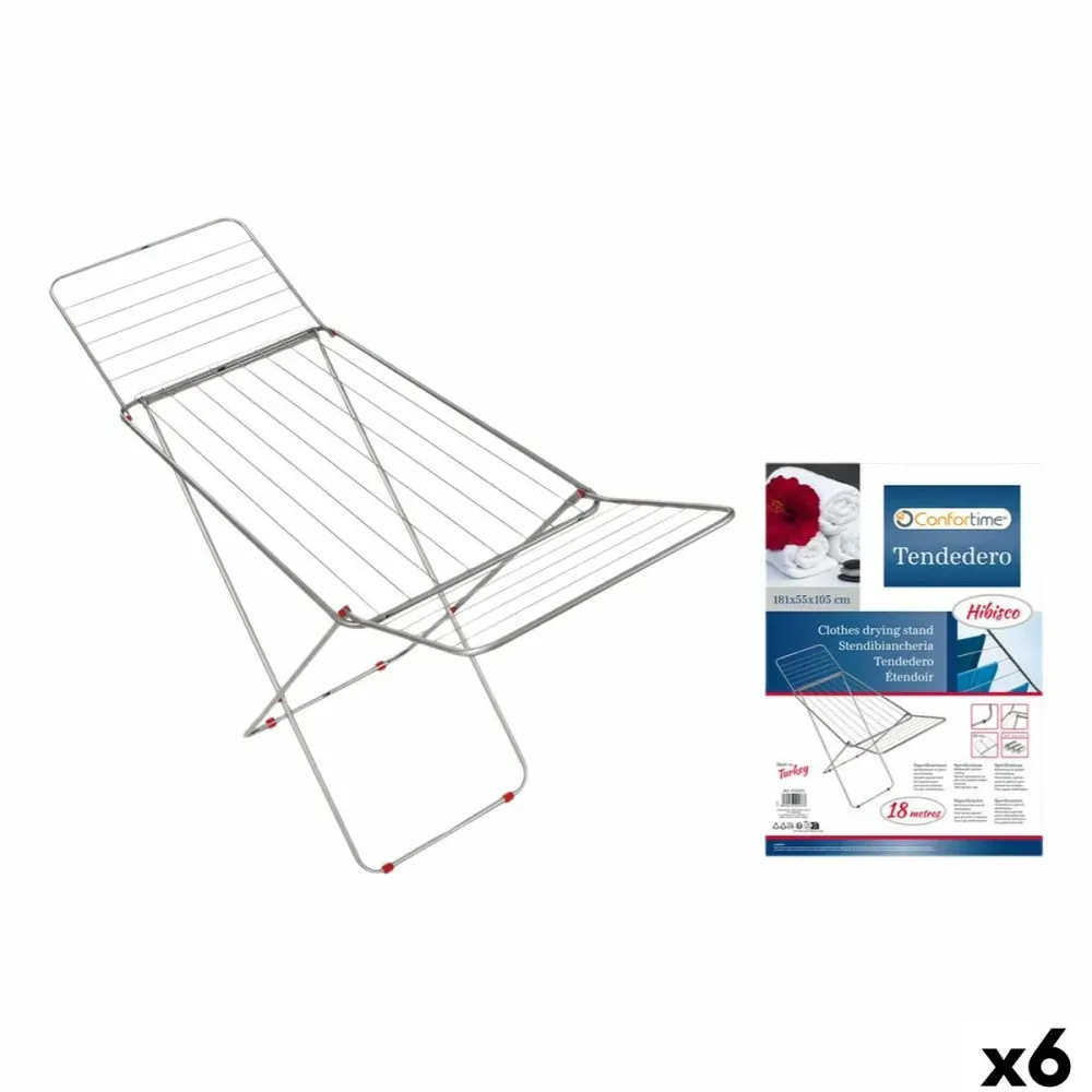 Stendibiancheria Pieghevole 18 m Confortime Hibisco Argentato Metallo 180 x 55 x 109 cm (6 Unità) con Motivo Decorativo