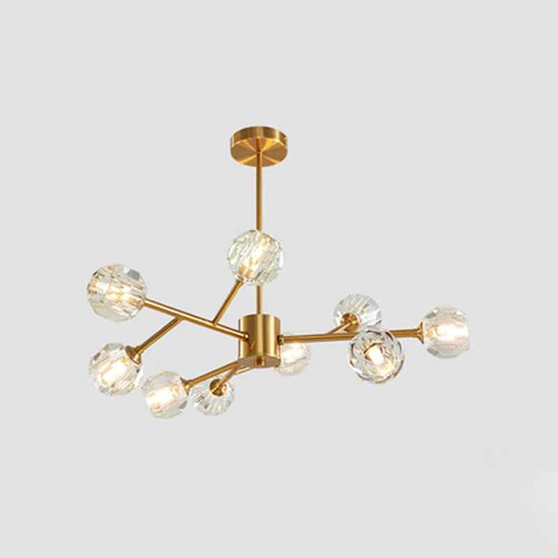Lampadario 9/12/15 luci Lampadario attuale da soffitto per cucina con paralume cristallo sfaccettato sfera ottone