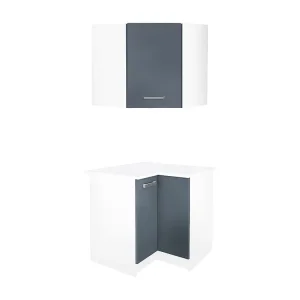 Contenitore ad angolo per cucina 1 mobile basso e 1 mobile elevato Grigio e Bianco TRATTORIA