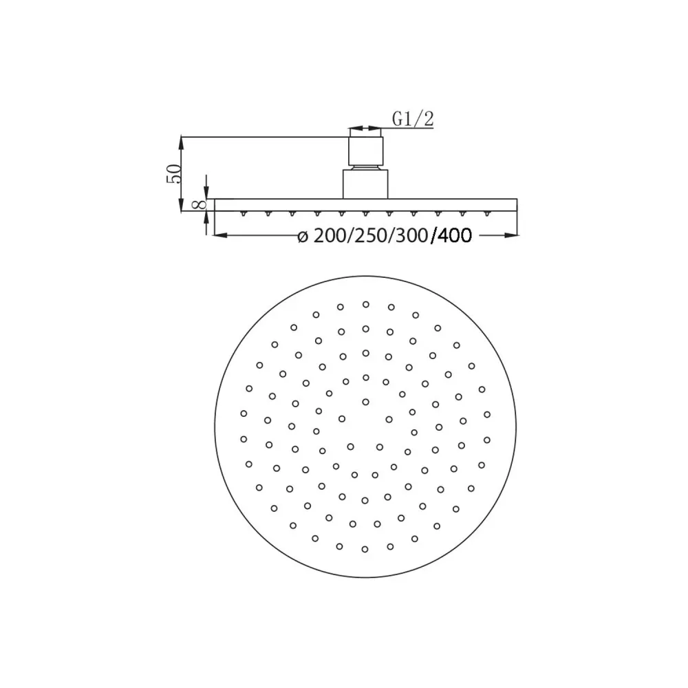Soffione tondo Linz 250mm monogetto e ispezionabile oro