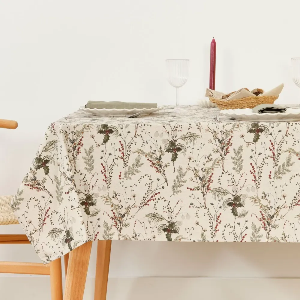 Grembiule da Cucina Tovaglia resina antimacchia Belum Christmas Mistletoe Rosso Verde Naturale 150 x 150 cm
