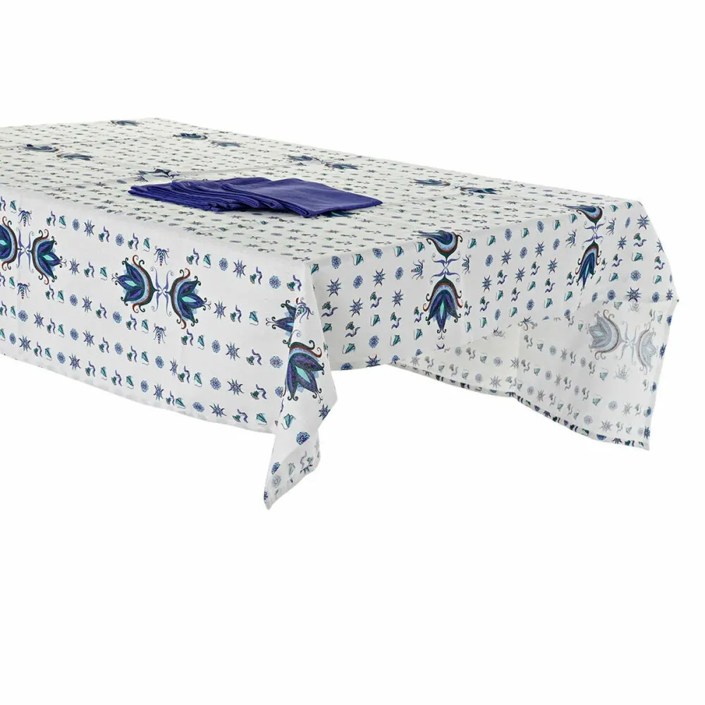Tovaglia e tovaglioli DKD Home Decor Azzurro Bianco 150 x 150 x 0,5 cm (2 Unità) con Motivo Decorativo