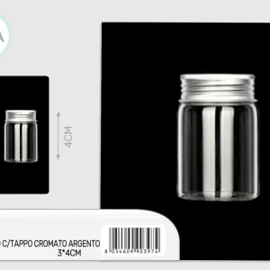 barattolo vetro con tappo cromato argento 3x4cm