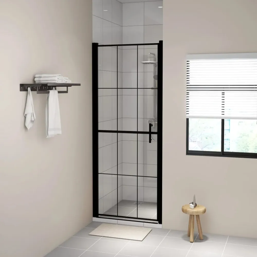 Porta per Doccia Vetro Temperato 91x195 cm Nera