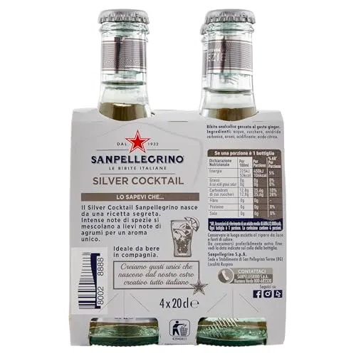 BIBITE SANPELLEGRINO, Silver Cocktail, Bevanda Gassata Analcolica - 24 bottiglie vetro da 200 ml