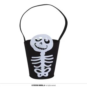 BORSINA SECCHIELLO DI HALLOWEEN CON SCHELETRO PORTA DOLCIUMI