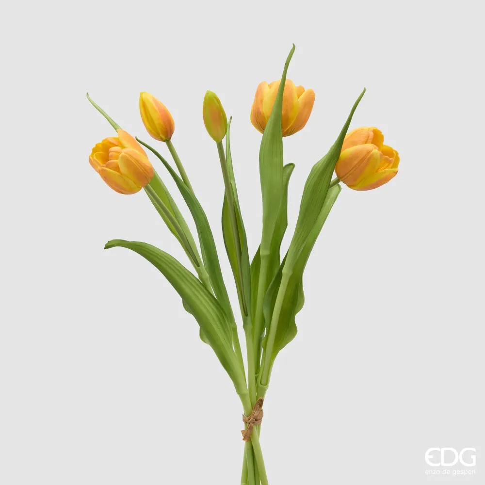 EDG Enzo De Gasperi Bouquet di Tulipani 4 Fiori H40 cm Arancio