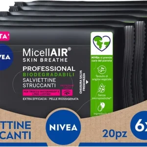 NIVEA MicellAir Professional Salviettine Struccanti Confezione da 6 x 20 Pezzi, Salviette Struccanti per Trucco Waterproof...