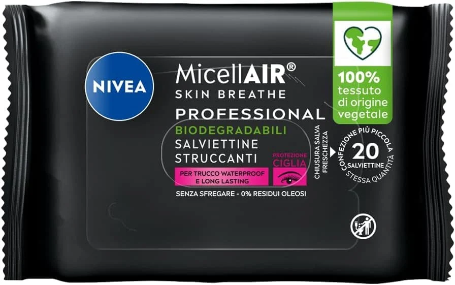 NIVEA MicellAir Professional Salviettine Struccanti Confezione da 6 x 20 Pezzi, Salviette Struccanti per Trucco Waterproof...