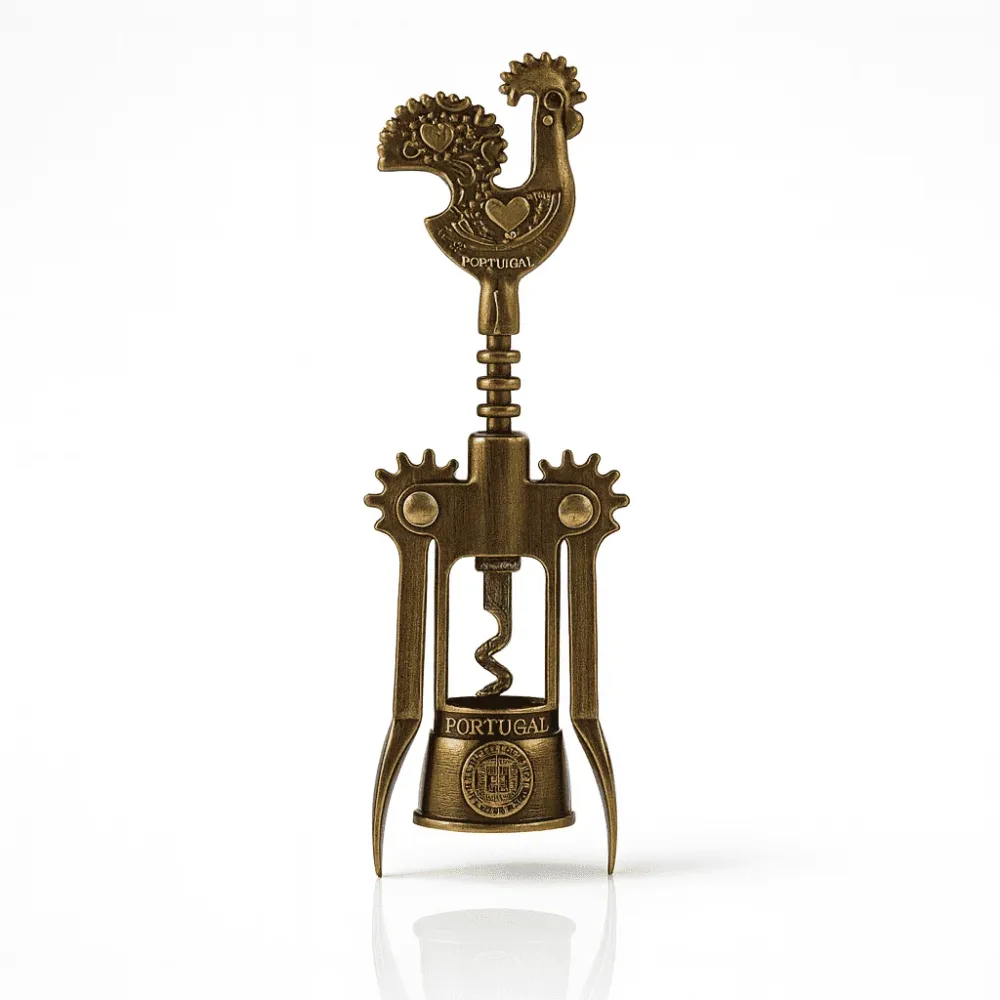 Souvenir Portoghese Apribottiglie Bronzo con Ali, Gallo di Barcelos e Stemmi