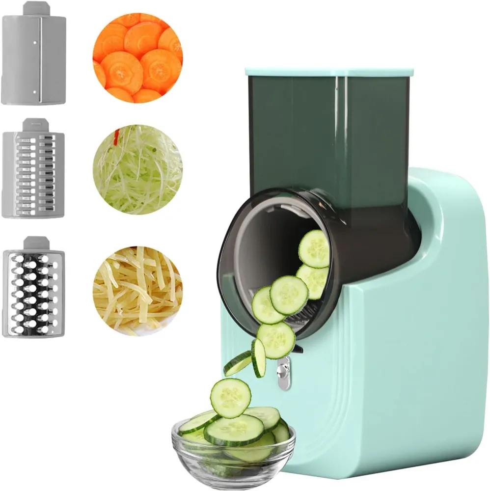 Taglia Verdure Elettrico, Affetta Verdure Multifunzionale, Grattugia Verdure con 3 Lame Intercambiabili per Fine,Affettato...