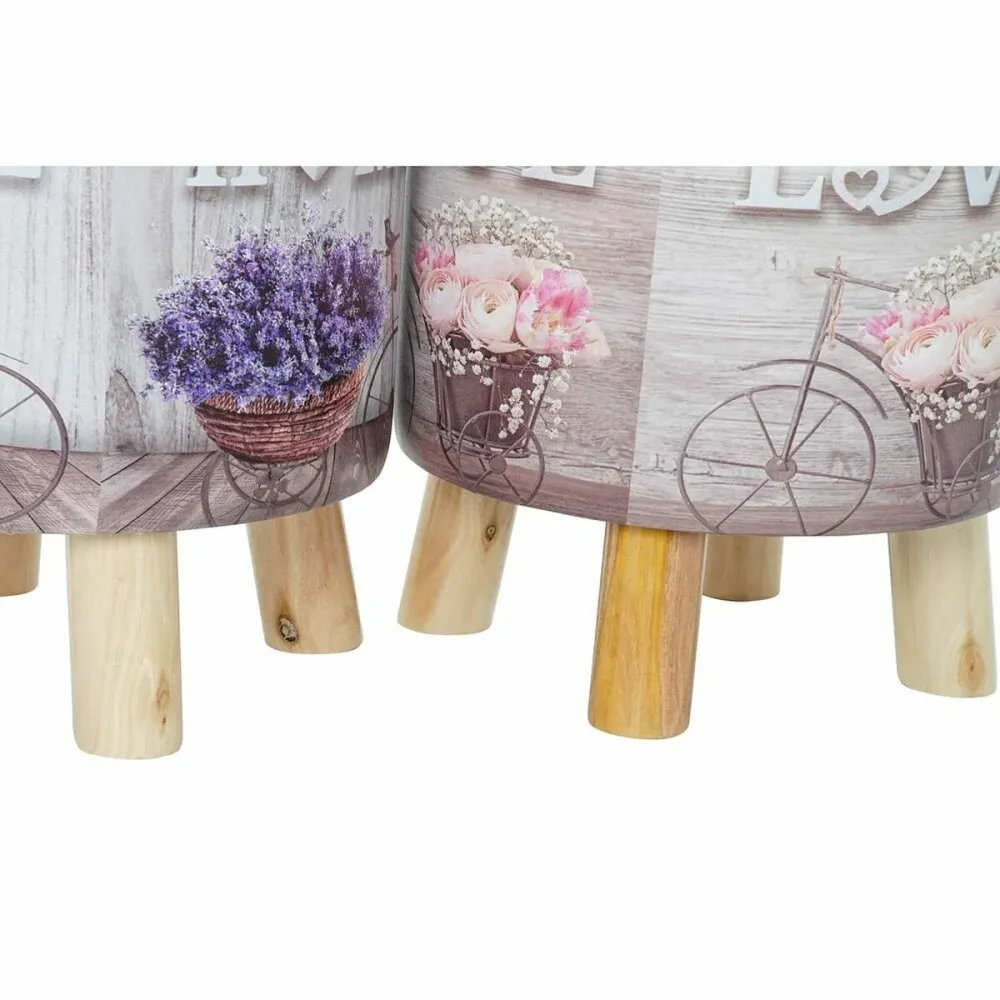 Poggiapiedi DKD Home Decor Grigio Bicicletta Rosa Lilla PU Pino (30 x 30 x 30 cm) (2 Unità) (30 x 30 x 32 cm)