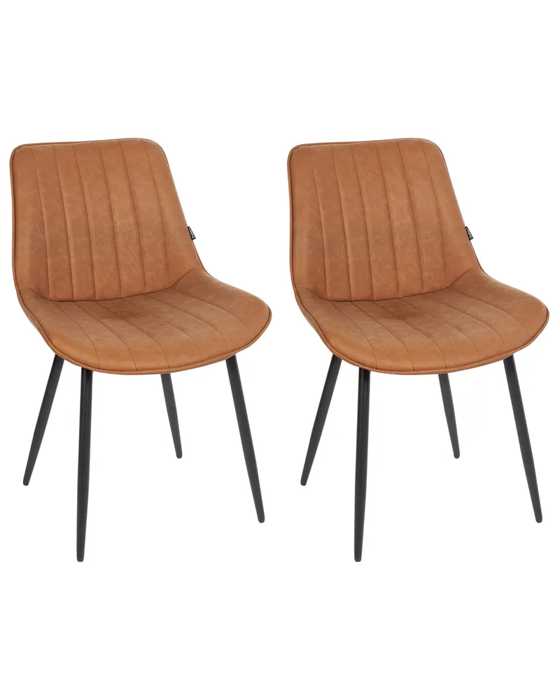 Set 2 Faux pelle Dining Chairs Brown DUBROVNIK