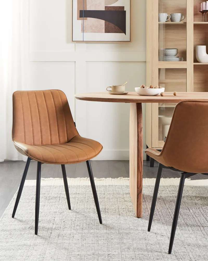 Set 2 Faux pelle Dining Chairs Brown DUBROVNIK