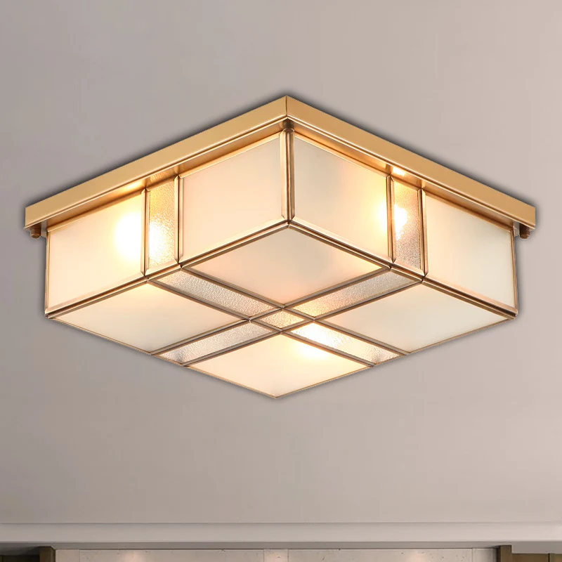 Apparecchio di illuminazione da incasso vetro smerigliato 3/4 luci Camera da letto quadrata ottone antico vicino alla plaf...