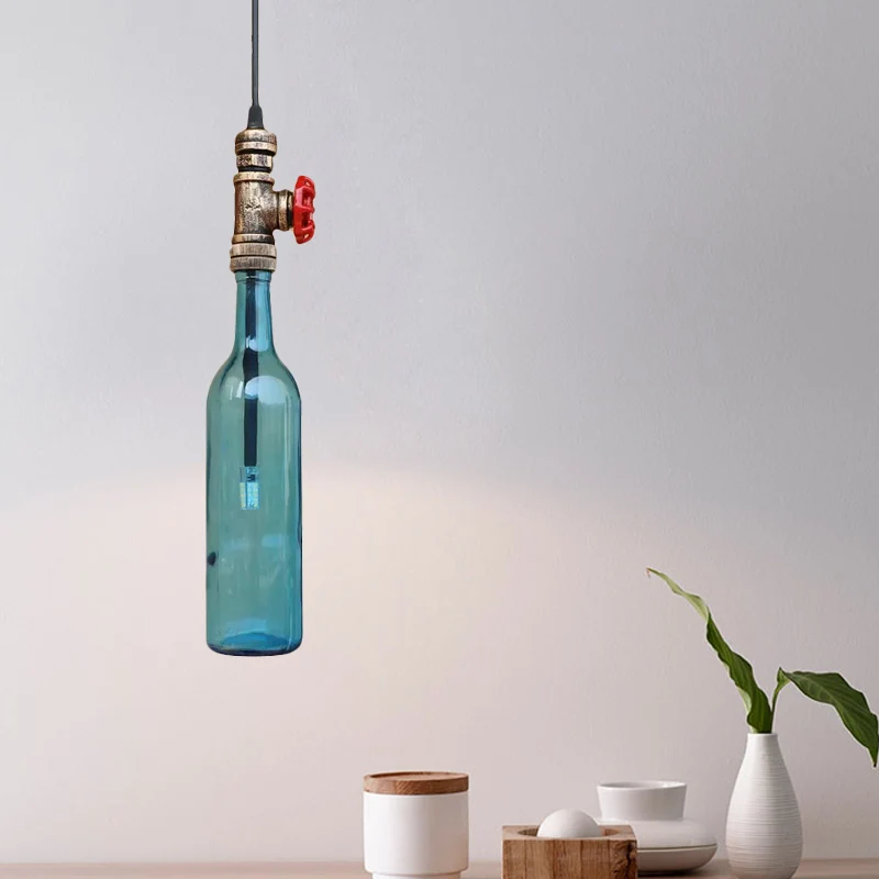 Apparecchio da soffitto per ristorante con pipa ad acqua con paralume per bottiglia e valvola vetro antico 1 illuminazione...