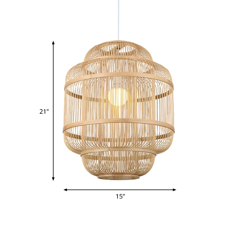 Certificato CE Lampadario sfera legno Lampada sospensione per sala da pranzo Illuminazione sospensione stile intuitivo beige
