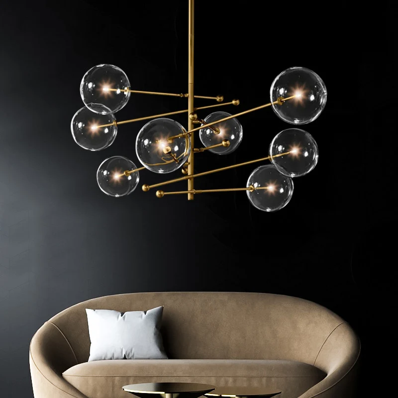 Cestino per il Pane Lampadario per sala da pranzo 8 luci Lampada sospensione Simplicity con paralume sferico vetro traspar...