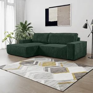 Divano letto angolare Velluto coste Verde abete Angolo sinistra AMELIA di PASCAL MORABITO