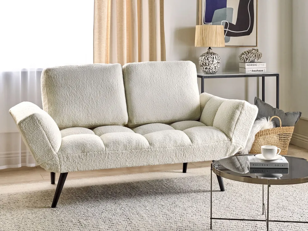 Divano letto BREKKE Bianco imbrattato Bouclé
