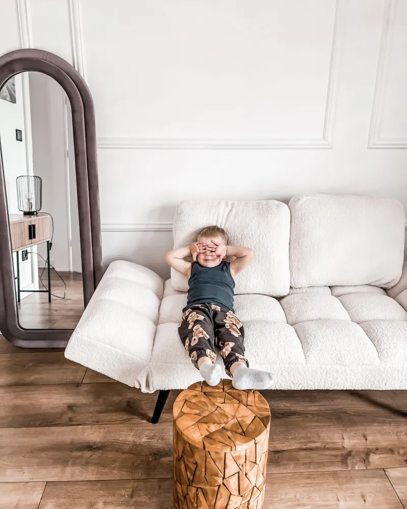 Divano letto BREKKE Bianco imbrattato Bouclé