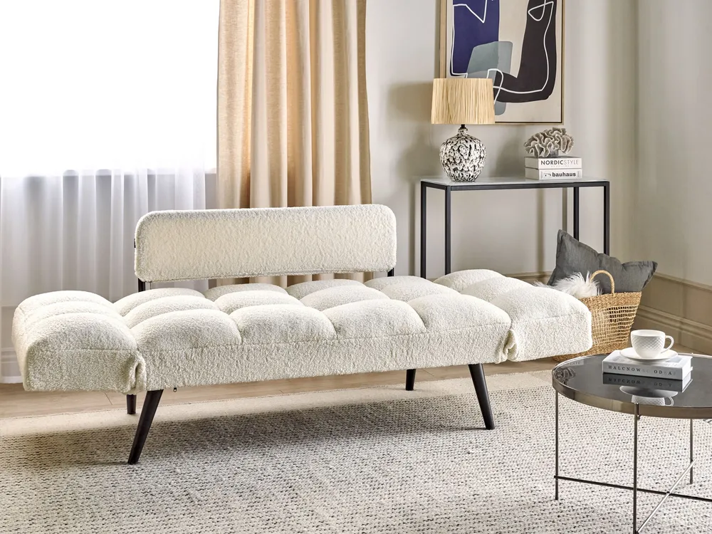Divano letto BREKKE Bianco imbrattato Bouclé