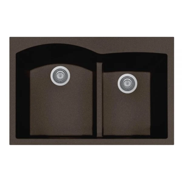 Hamat - SIO-3322DATR-MO - Topmount Raddoppiato Bowl Granite Kitchen Sink, Mocha
