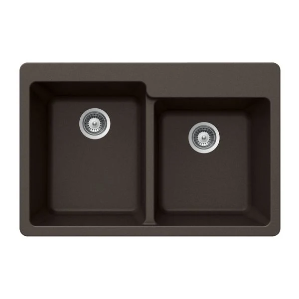 Hamat - SIO-3322DTR-MO - Granite Topmount 60/40 Duplice Bowl Kitchen Sink, Mocha